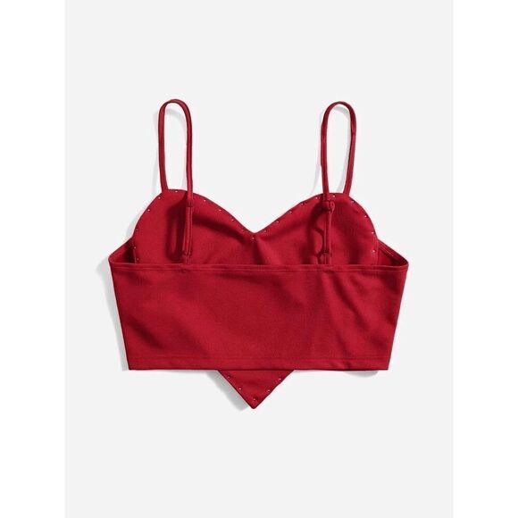 ❤ NEW Cute Heart Shaped Crop Top Pearls Trim SIZE L - Picture 4 of 17